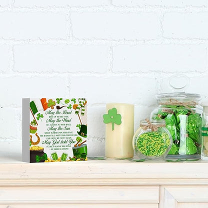 Irish Blessing decor St Patricks Day decorations Rustic Wood Sign Home Tabletop Desk Shelf Decor St Patrick's Day Decorations 5 X 5 Inches