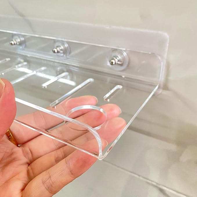 Acrylic Floating Shelves, 2 Pack, 12 inch, Adhesive Bathroom Shelves, Rental Friendly Wall Shelf No Drill Shelf, Wall Organizer for Perfume, Cosmetics, Skincare, Home Decor