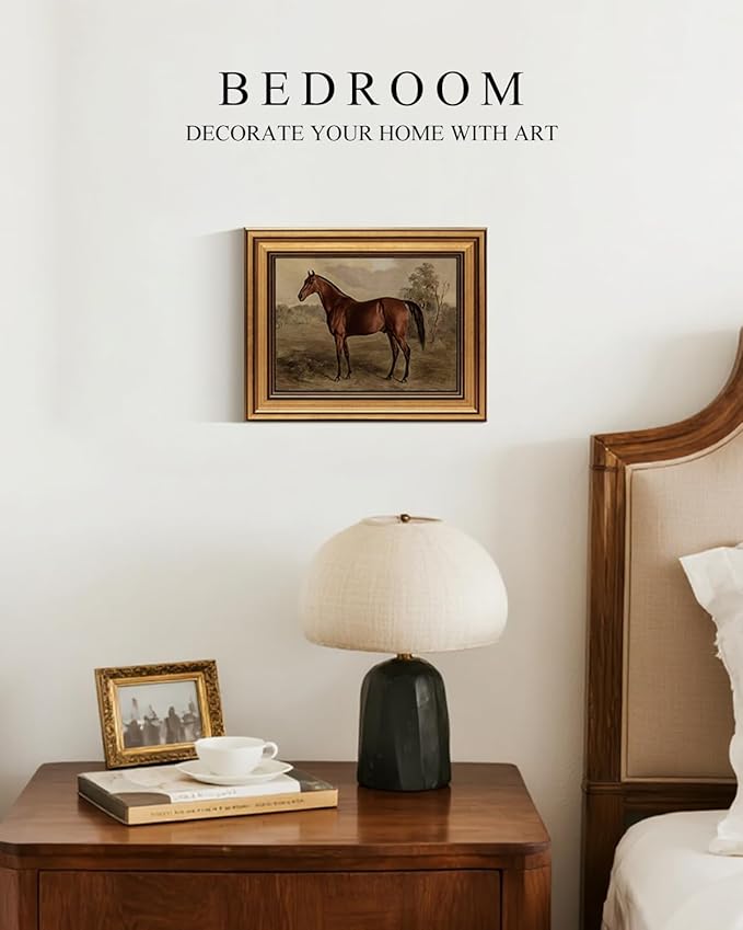 VIYYIEA Gold Framed Canvas Art Prints,8x10Inch, Country Horse Art Painting, Vintage Retro Decor for Bathroom Bedroom Living Room shelf bookshelf Fireplace, Rustic Farmhouse Picture