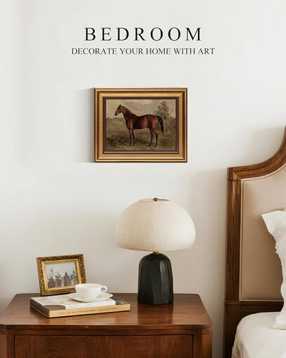 VIYYIEA Gold Framed Canvas Art Prints,8x10Inch, Country Horse Art Painting, Vintage Retro Decor for Bathroom Bedroom Living Room shelf bookshelf Fireplace, Rustic Farmhouse Picture