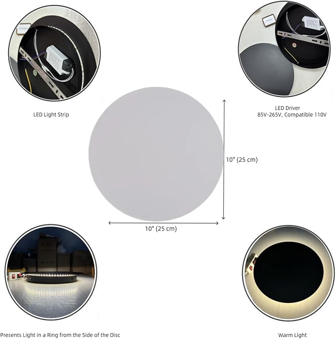 White Modern Wall Sconce Round Disc Sconces Wall Lighting Metal Circular Stairwell Lighting 3000K Warm LED Wall Lights for Living Room Bedroom Stairway - 10"