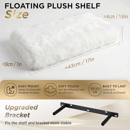 2 Pack Floating Shelves for Wall, Wood Shelf with Fluffy Soft White Shag Cover, Wall Mounted Rustic Shelves for Bathroom, Bedroom, Living Room, Kitchen, Hanging Shelf