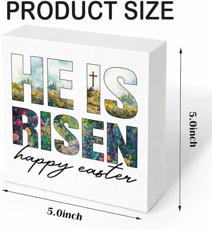Christian Easter Yard Sign He Is Risen Happy Easter Outdoor Decorations, Religious Cross Lawn Sign, Easter Garden Party Lawn Stake Decor for Home Church