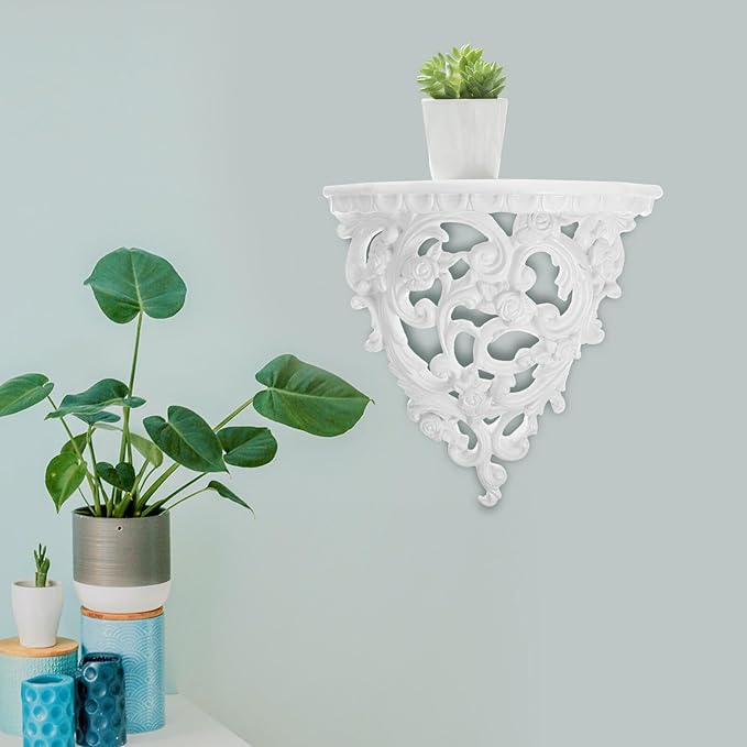 Alipis Retro Carved Wall Decoration Floating Shelf 8.07X7.48X4.05In Resin Wall-Mounted Organizer Rack for Bathroom Bedroom Kitchen Storage and Display