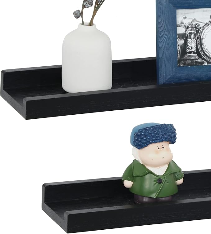 Long Floating Shelves 36 Inches Set of 4,Wood Picture Shelf for Wall with Ledge,Photo Frames Display Shelves Wall Mounted for Living Room Bedroom Kids Nursery,Home Decor (Rustic Black, 36