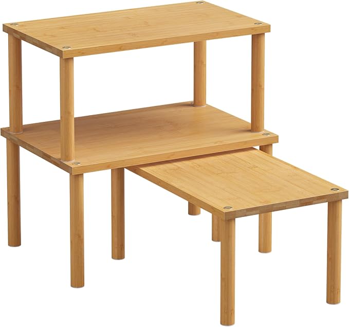 Cabinet Organizer Shelf(Set of 3),Bamboo Kitchen Counter Shelves for Countertop and Cabinet,Stackable Shelf Spice Racks,Medium(Natural)
