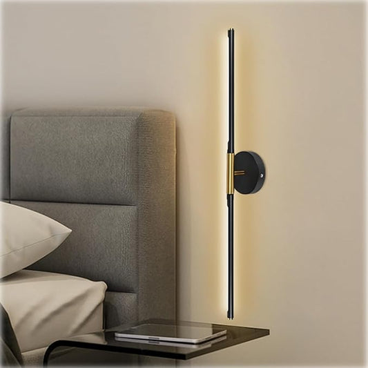 Battery Operated Wall Sconces, 360°Rotate Wireless Rechargeable Wall Sconces with Remote Control, Black Gold, Dimmable, Timing Decor Lights for Bedroom Hallway, 31.5 Inch 1 Pack