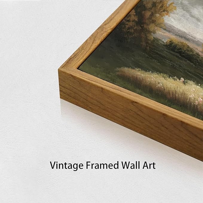 OIQArtOIQ Vintage Landscape Canvas Wall Art Framed Natural Scenery Painting Artwork Prints France Country Wilderness Farmhouse Decor Pictures Kitchen Bedroom Living Room Bathroom