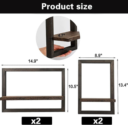 idee-home Floating Shelves for Wall, Rustic Square Hanging Floating Shelves Set of 4 Wood, Wall Decor Mounted Bathroom, Living Room, Kitchen Storage