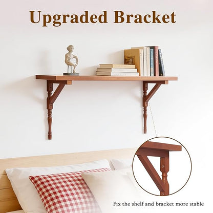 100% Solid Wood Floating Shelves for Wall, Vintage Wall Shelf Home Decor. 23.8" Long Floating Shelf for Living Room, Bathroom, Bedroom and Kitchen.