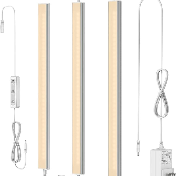 ASOKO Dimmable LED Under Cabinet Lights Warm White 2700K, 3 Pcs 12" Linkable Cabinet Lighting Plug in, 24V ETL Listed Plug, Led Closet Light Bars for Kitchen Counter, Shelf, Bookcase, Showcase etc