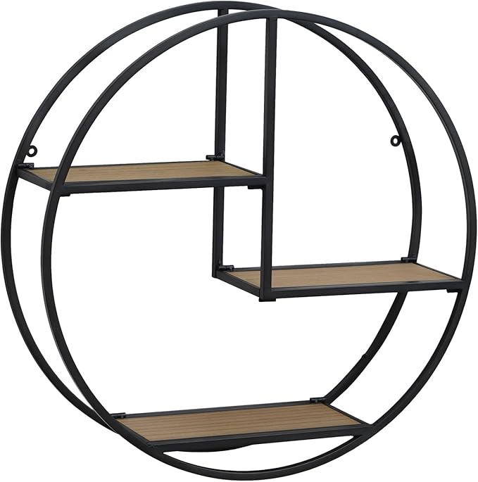 Industrial Style Round Wall Shelves - 3 Tier Metal Hanging Circle Floating Shelves for Bathroom Living Room Wall Decor, 21 Inch