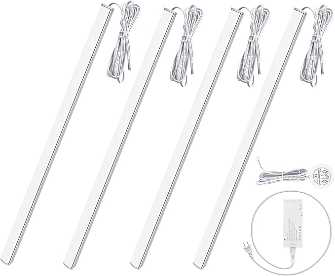 12" V-Shape Diffused LED Strip Light Bars Kit,Aluminum Channel Lights with Touch Sensor for Under Cabinet,Gun Safe,Closet,Under Counter,Book Shelf,Display Showcase,6000K White,4Pack