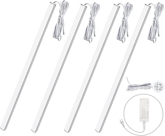 12" V-Shape Diffused LED Light Bars Kit,Aluminum Channel Lights with Touch Sensor for Under Cabinet,Gun Safe,Closet,Under Counter,Book Shelf,Display Showcase,3000K Warm White,4Pcak