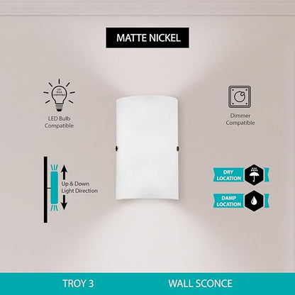 EGLO Troy 1-Light Wall Sconce Bathroom Modern Dimmable LED Mirror Vanity Light Fixture, Milk Clear