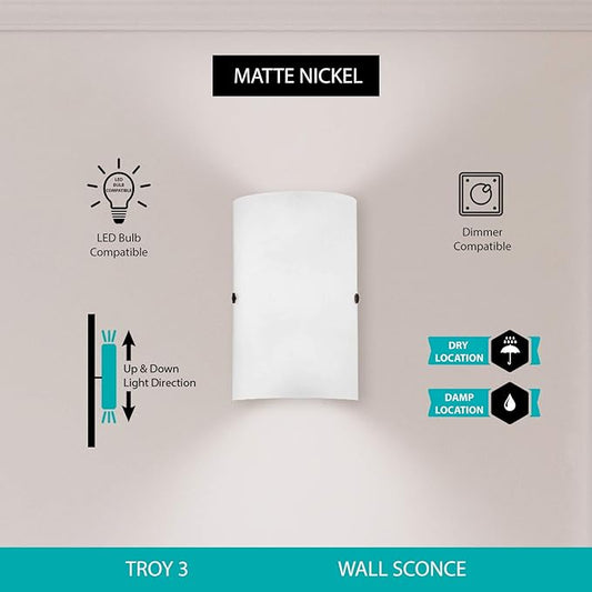EGLO Troy 1-Light Wall Sconce Bathroom Modern Dimmable LED Mirror Vanity Light Fixture, Milk Clear