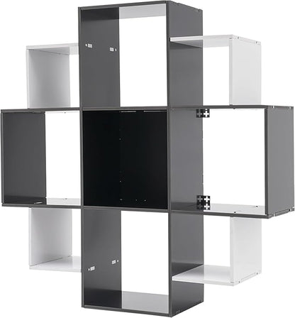 Book Shelf for Room Wall 3-Tiers 9 Compartment Wall Geometric Bookcase Floating Shelf for Living Room Decoration in Modern Design Holds up to 66.1 lbs (Black, White)