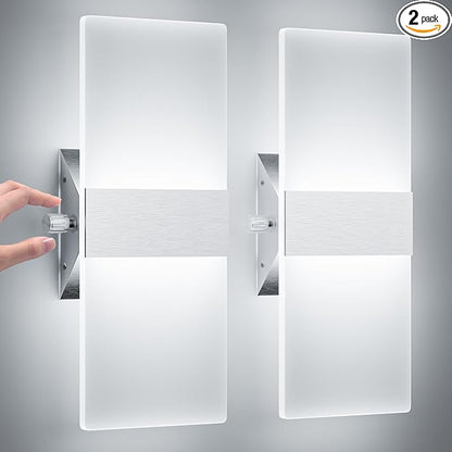 ChangM Modern Wall Sconces Set of Two, 12W Acrylic Led Wall Light, Equipped with a Rotary Switch to Adjust Brightness 10%-100%, Indoor Wall Mounted Lights Hardwired 6000K Cool White