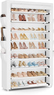 Shoe Rack with Cover, 10 Tier Shoe Organizer Storage for 40-50 Pairs Sneaker and Boots, Large Capacity, with 8 Pockets, Free Standing Tall Shoe Rack for Front Door Entrance, Closet, White