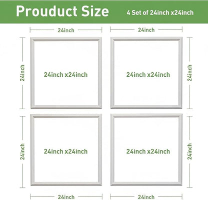 Peel and Stick Wall Molding, 4 Set 24" x 24" Premade Wainscoting Panels, Ready-to-Assemble Wall Accent Kit, Paintable Molding Trim Decor for Living Room Bedroom Hallway Kitchen Island