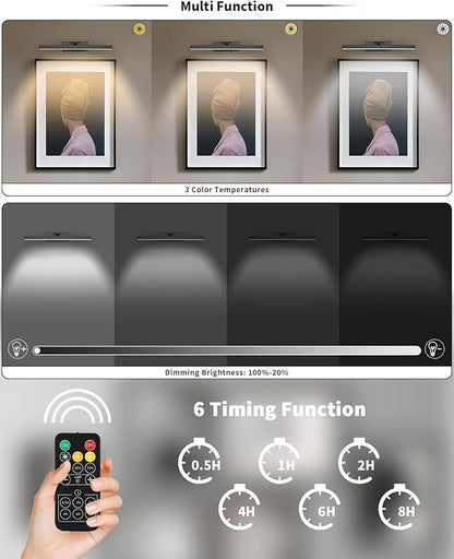 Joosenhouse Wireless Picture Light Battery Operated Gallery Light with Remote Control Rechargeable Wall Lights Black 15.35" Dimmable and Timed Off Wall Sconce Light