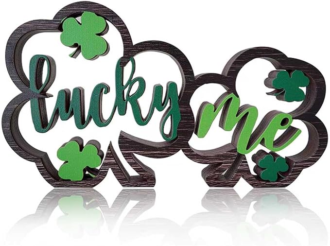 Wooden Shamrock Centerpiece Lucky Me Table Decorations St. Patrick's Day Tiered Tray Decor Farmhouse Home Office Coffee Bar Kitchen Table Decor