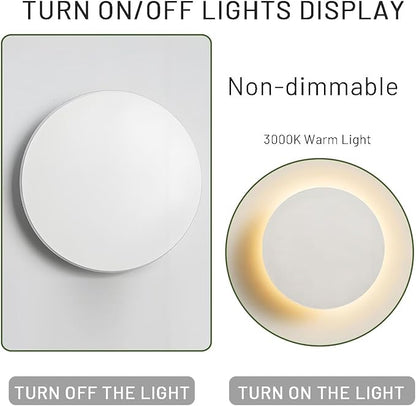 Modern LED Wall Sconces, 3000K Warm White Round Disc Shape LED Wall Light, Minimalist Indoor Mounted Lamp for Bedroom, Bathroom, Living Room, Hallway, Corridor