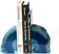 JIC Gem Book Ends Teal Agate Bookends for Shelves Decorative Geode Bookends to Hold Books Heavy Duty Home Decor with Rubber Bumpers(1 Pair, 4-6 LBS)