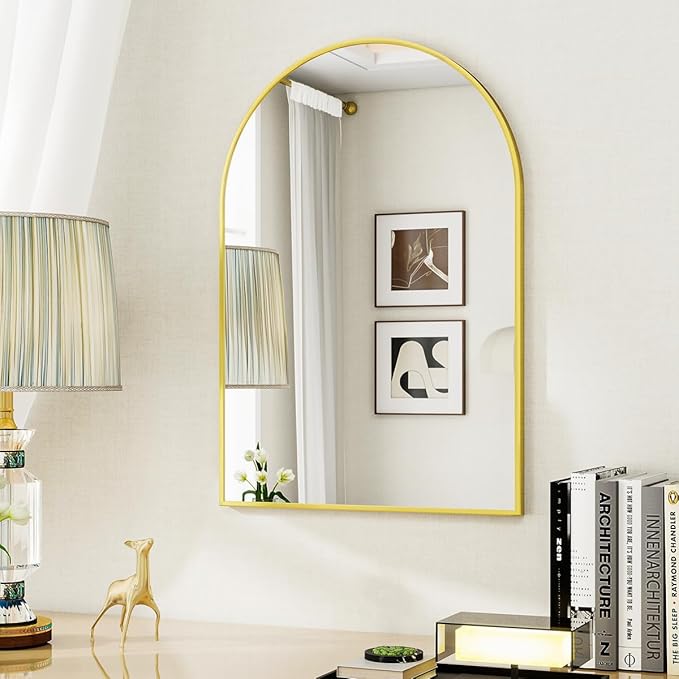24x36 inch Arch Wall Mirror, Gold Arched Bathroom Vanity Mirrors for Over Sink, Metal Frame Room Wall Decor Haning or Leaning for Entryway, Bedroom, Living Room