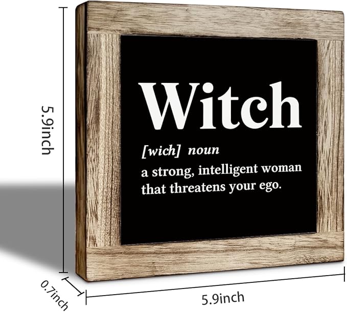 Witch Definition Wooden Sign, Funny Halloween Decor, Decorative Signs and Plaques, Farmhouse Decoration for Table Shelf, Halloween Home Decors, Coffee Bar Club Decor 5.9x5.9 inches