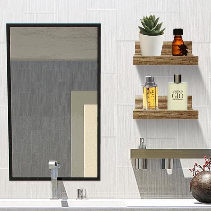 Z metnal Mini Floating Shelves, Small Natural Wooden Display Wall Shelf for Picture Ledge, Light Brown, 8 inch