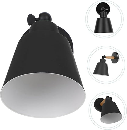 Nordic Modern Wall Light with Wood Accent Simple Stylish Hanging Wall Lamp for Bedroom Corridor and Bedside Metal Frame Elegant Minimalist Black Finish Bulb Not Included