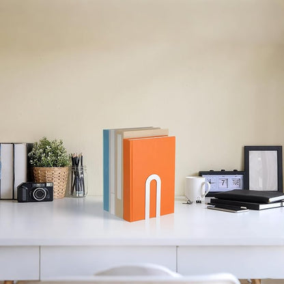 Chunful 6 Pcs Modern Metal Book Ends for Shelves Decorative Small Bookends Book Shelf Organizer Minimalist Design Stopper to Hold Books for Home Office (White,5.5 * 3.75 * 2.25inch)