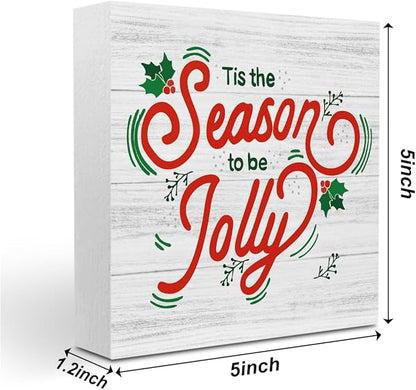 Christmas Decor Christmas Sign Decorations for Home Tis The Season Jolly Sign for Home Office Desk Table Cubicle Shelf Xmas Desk Accessories 5 x 5 inch