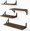 YGEOMER Floating Shelves for Wall, Different Sizes Dark Carbonized Pine Wall Shelves for Living Room, Bathroom, Bedroom, Kitchen, Home Decor (Set of 4)