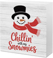 Christmas Decor Christmas Sign Decorations for Home Chillin With My Snowmies Sign for Home Office Desk Table Cubicle Shelf Xmas Desk Accessories 5 x 5 inch