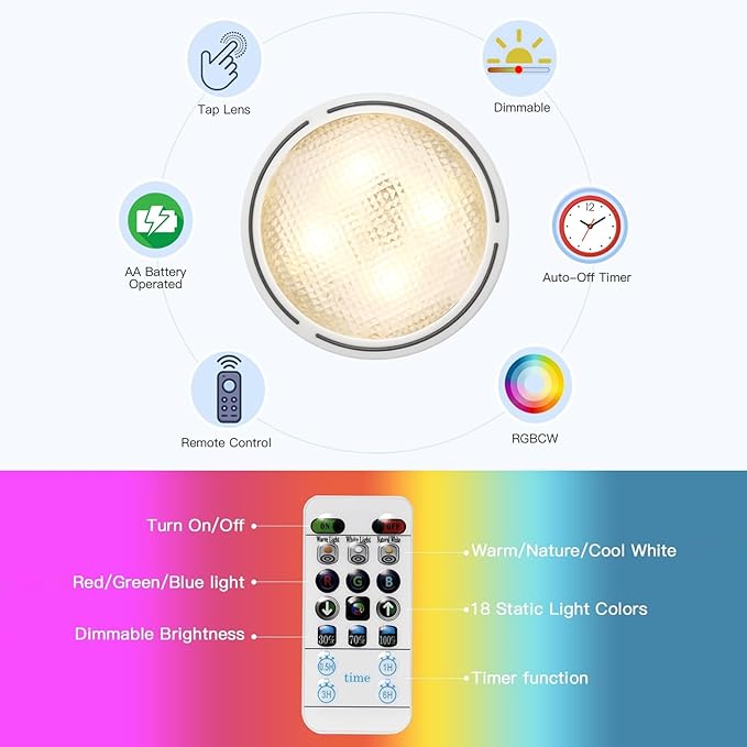 Battery Operated Wall Sconces Set of Two, 18 RGB Colors Stick on Wall Lights with Remote, Changeable Dimmable Height Fabric Battery Powered Wall Lights for Bedroom Living Room Hallway