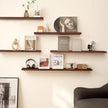AZSKY Floating Shelves Deep Walnut for Wall Long Picture Ledge Shelf 48 Inch Beige Photo Ledge Shelves with Lip Wall Bookshelf for Kids Bedroom Living Room Bathroom Kitchen Wooden Spice Rack Set of 3