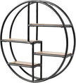 Tangkula Round Wall Shelf, Wall-Mounted Circular Shelf, Wood & Iron Wall Hanging Shelves, 4-Tier Circle Shelf Wall Decor for Home Office, Circular Floating Shelves (1, Black)