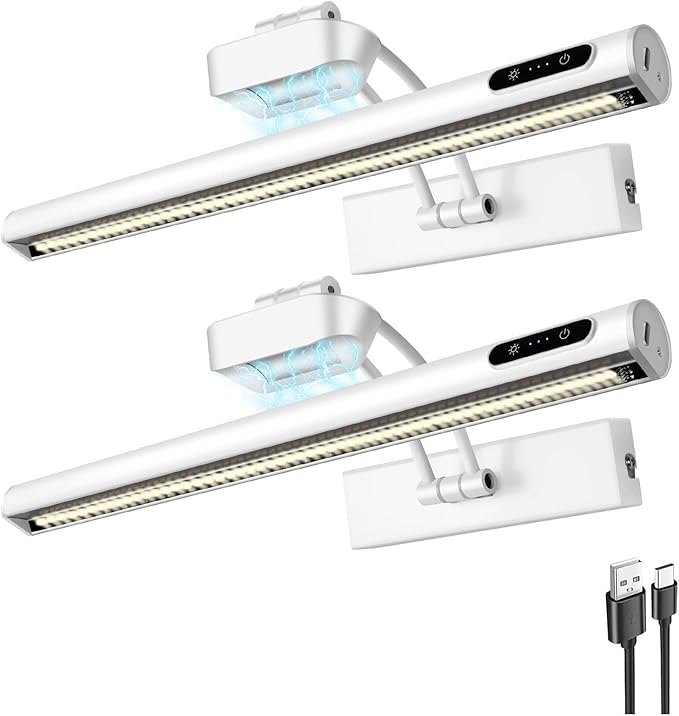 Magnetic Cordless Picture Light with Remote/Touch Control & Timer, 3CCT Dimmable, Angle Adjustable 5000mAh Battery 16in Metal Wall Sconce Decor for Artwork,Painting,Portrait,Gallery,Photo, White 2Pack