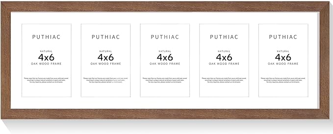 puthiac 8x24 Oak Wood Picture Frame - 8x24 Photo Frame with Mat Display 5Pcs 4x6 Photos, 4x6 Picture Frame Wood, Natural Solid Wooden Picture Frames for Wall Art Decor(1 Pack, Walnut)