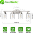 Ascher 4-Light Bathroom Light Fixtures, Modern Vanity Lights with Clear Glass Shade, Brushed Nickel Wall Lamp for Bathroom Mirror Hallway Cabinet Porch