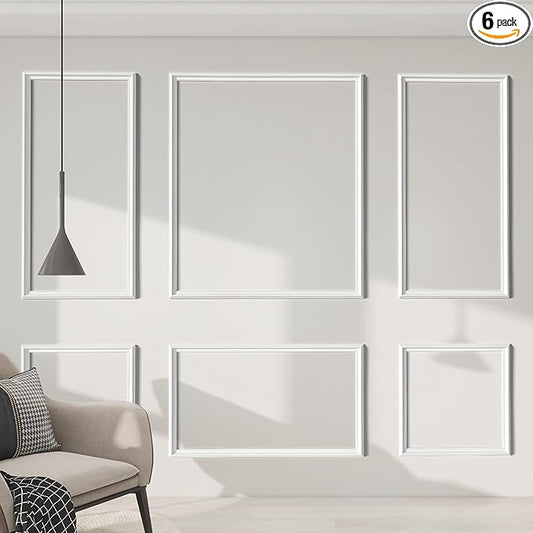 PALMPOP Peel and Stick Wall Molding Kit of 6 Frames,Premade Accent Wainscoting Panels, Ready to Molding Trim for Living Room Bedroom Corridor Home Interior Wall Panel Decor (50x40in)