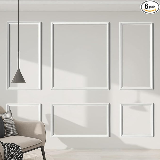 PALMPOP Peel and Stick Wall Molding Kit of 6 Frames,Premade Accent Wainscoting Panels, Ready to Molding Trim for Living Room Bedroom Corridor Home Interior Wall Panel Decor (50x40in)