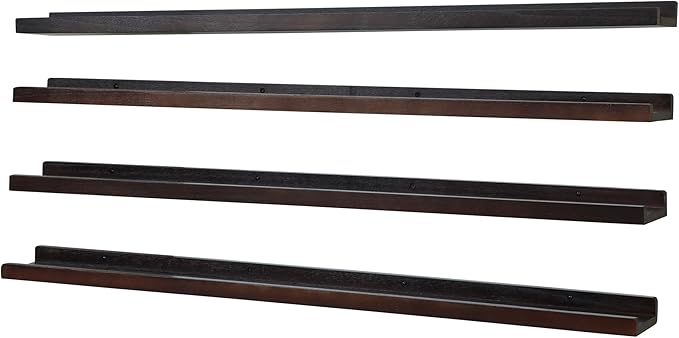 PHOENANCEE Long Floating Shelves for Wall 47 Inch,Real Wood Picture Ledge Shelf with Lip Set of 4,Photo Frame Storage Display for Living Room Nursery Bedroom Bathroom Kitchen Home Decor (Dark Walnut)