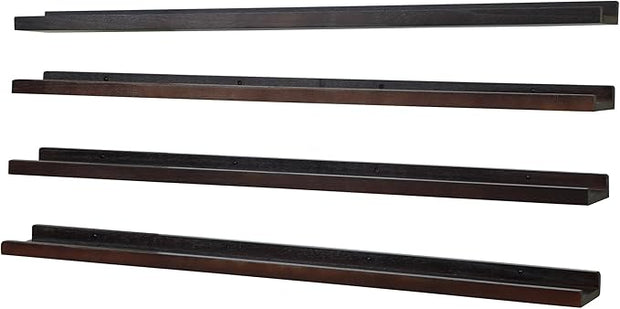 PHOENANCEE Long Floating Shelves for Wall 47 Inch,Real Wood Picture Ledge Shelf with Lip Set of 4,Photo Frame Storage Display for Living Room Nursery Bedroom Bathroom Kitchen Home Decor (Dark Walnut)
