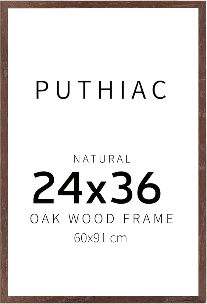 puthiac 24x36 Solid Oak Wood Picture Frame, No Mat, Wall Display Only, Vertical or Horizontal, Plexi Front, 1 Pack, Walnut