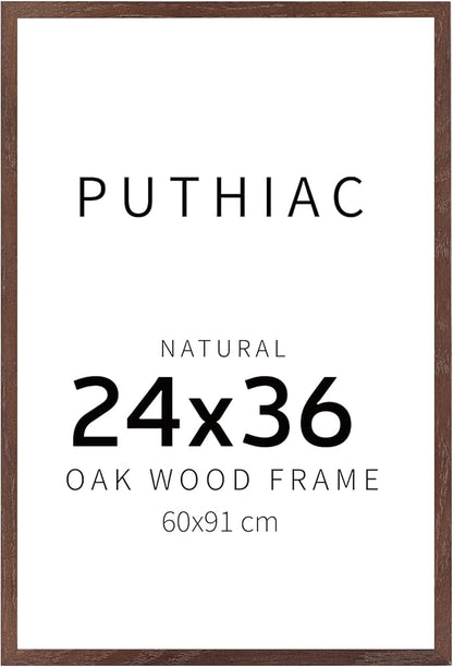 puthiac 24x36 Solid Oak Wood Picture Frame, No Mat, Wall Display Only, Vertical or Horizontal, Plexi Front, 1 Pack, Walnut
