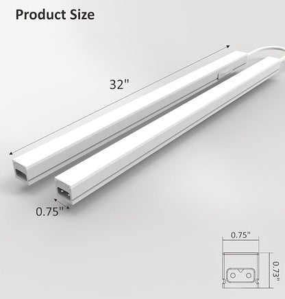 Under Cabinet Lighting Plug in, 32 Inch 2 Pcs, Linkable AC120V 3CCT 3000K/4000K/5000K Ultra Slim, LED Under Cabinet Lights for Counter Light, Kitchen, Shelf, Sink, Workshop, Desk, White