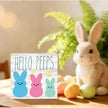 Funny Easter Sign Easter Bunny Peeps Decor Table Decorations Spring Flower Decor Indoor for Home Office Desk Table Shelf Tiered Tray Hello Peeps Wooden Sign 5 X 5 Inch
